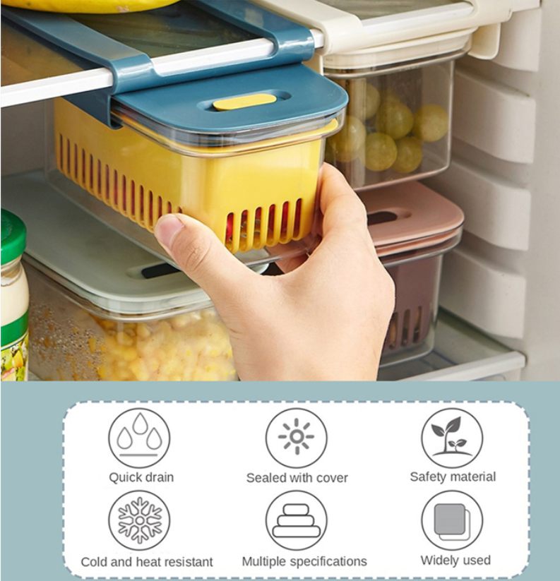 2024 Newest Pull-out Fridge Drawer Organizer - Transparent Space Saver Fridge Shelf Holder Storage Box Bin for Vegetables and Fruits, Kitchen Fridge Organizer, Clear Fridge Bin, Vegetable and Fruit Storage, Refrigerator Drawer Bin