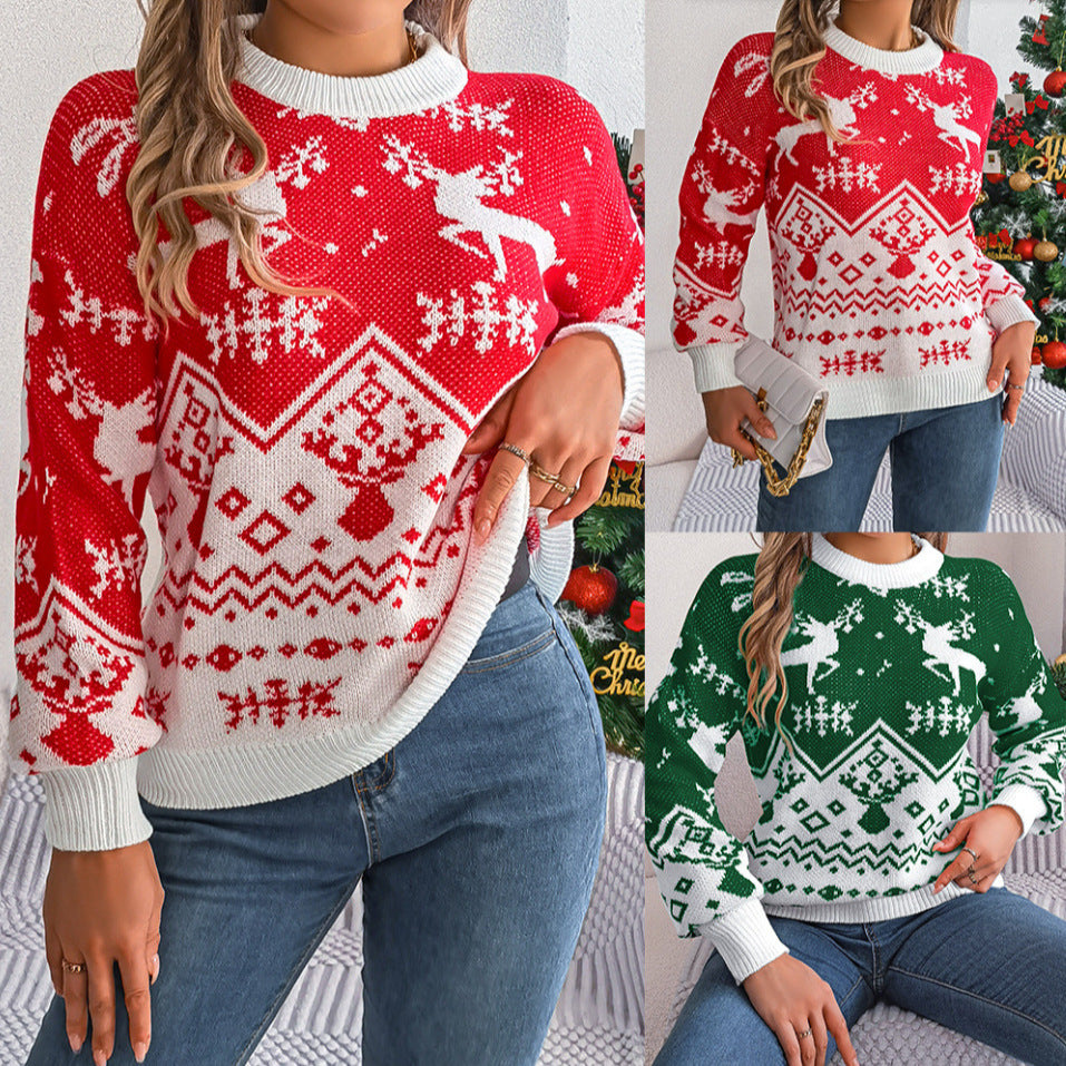 Casual Deer Pattern Long Sleeve Christmas Sweater