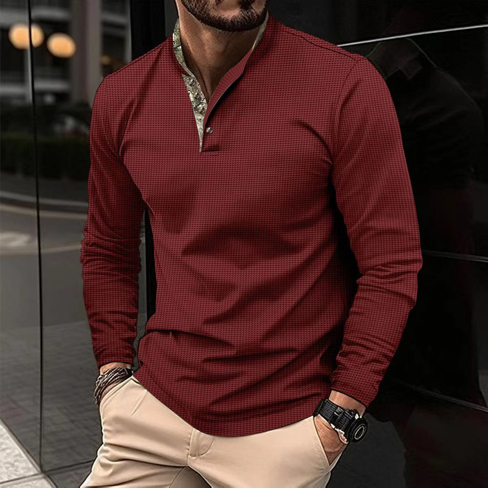 Men's Double Layer Stand Collar Stitching Long Sleeve