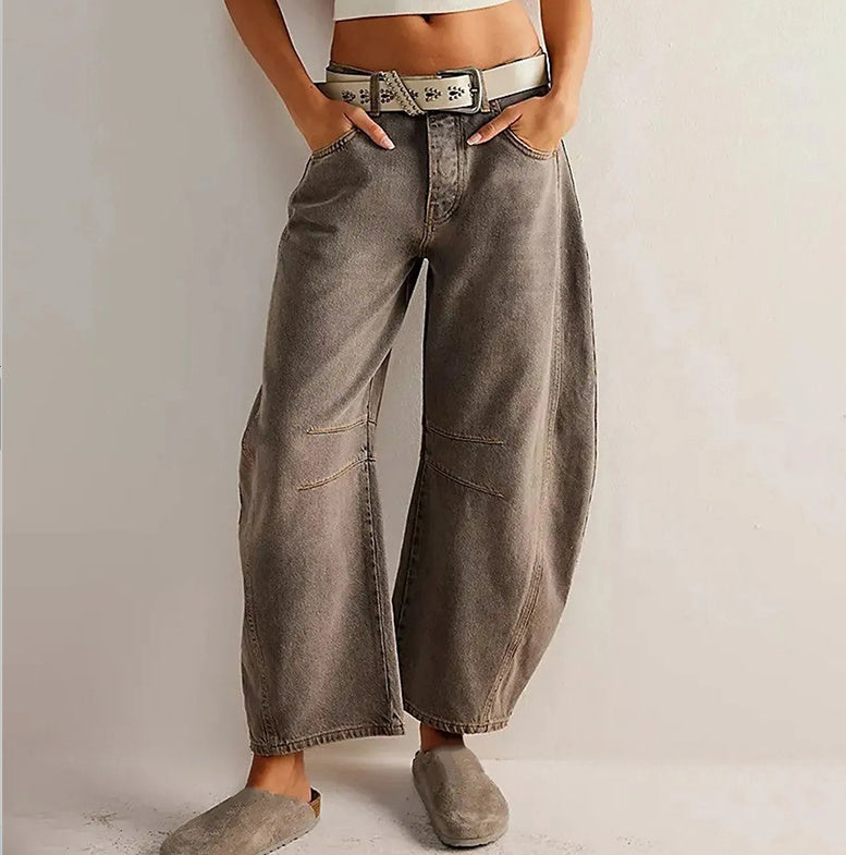 European And American Fashion Casual Women's Loose Wide-leg Pants Low Waist Washed Old