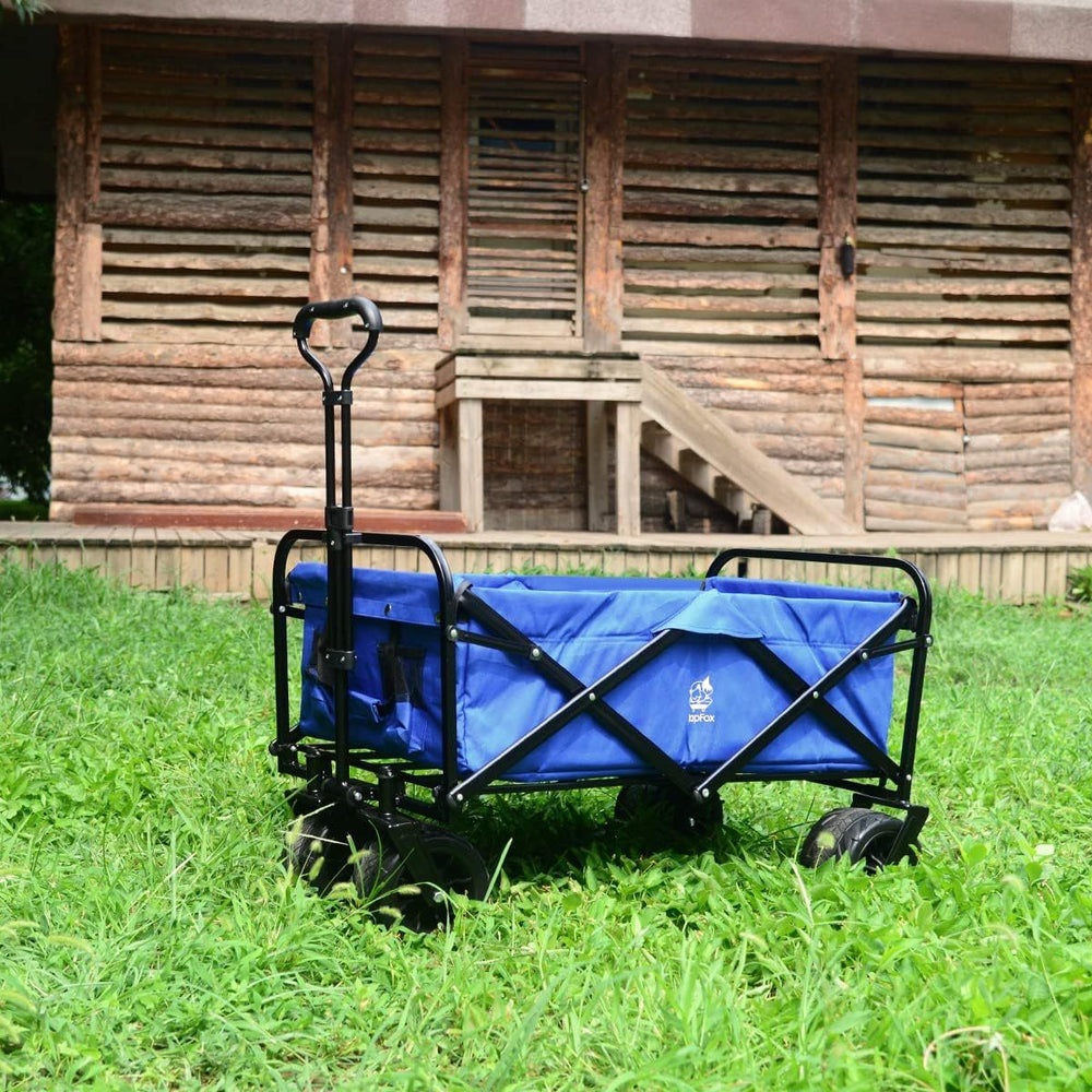 Happiness Store Collapsible Heavy Duty Folding Wagon Cart Utility with All Terrain Beach Wheels Adjustable Handle Large Capacity Rolling Buggies Outdoor Garden for Camping Shopping Sports (Blue)