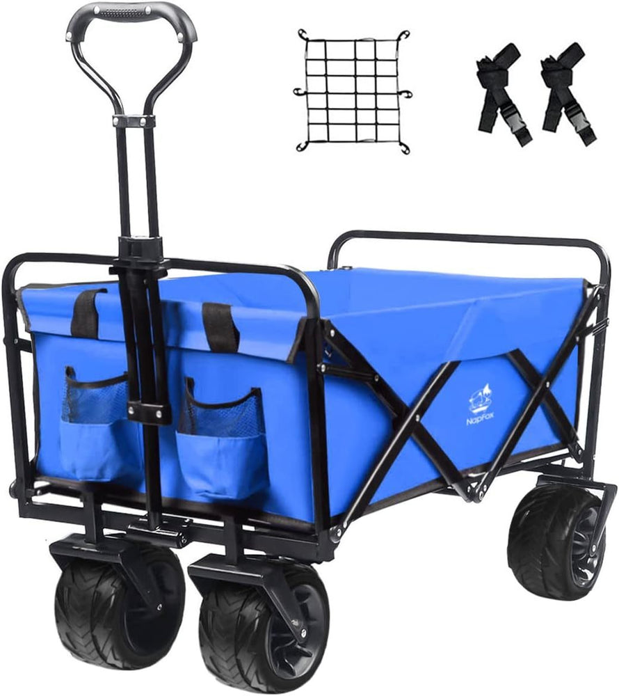 Happiness Store Collapsible Heavy Duty Folding Wagon Cart Utility with All Terrain Beach Wheels Adjustable Handle Large Capacity Rolling Buggies Outdoor Garden for Camping Shopping Sports (Blue)