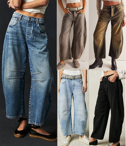 European And American Fashion Casual Women's Loose Wide-leg Pants Low Waist Washed Old