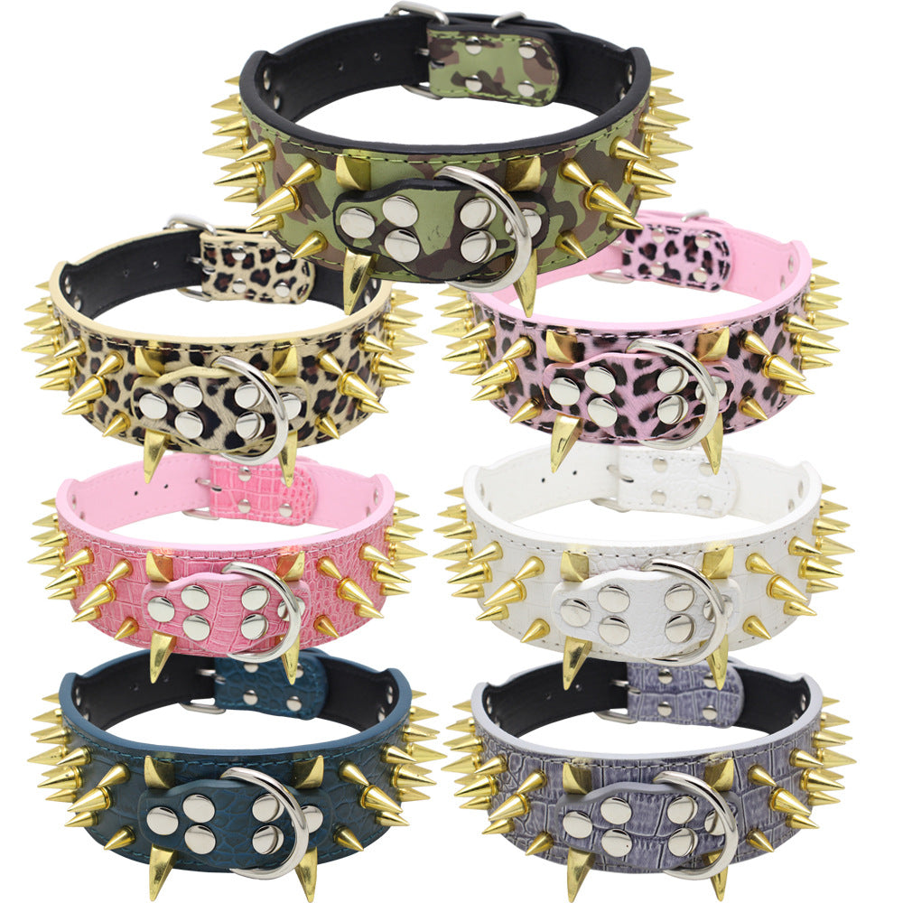 Hot Sale Spike Pet Collar Colorful Rivet Dog Collar Large And Medium Dog Traction Rope Iron Chain