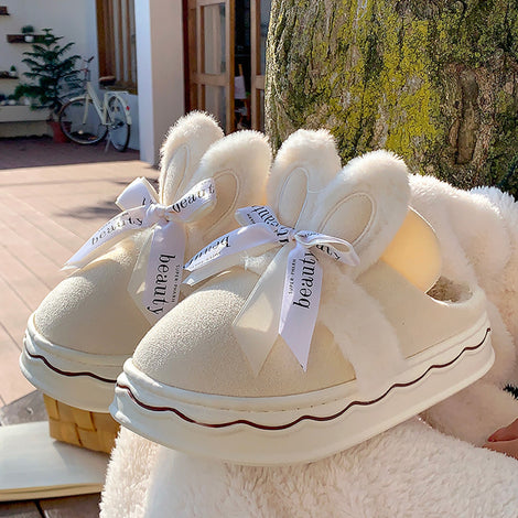 Suede Cotton Slippers Women's Home Bow Cotton Slippers