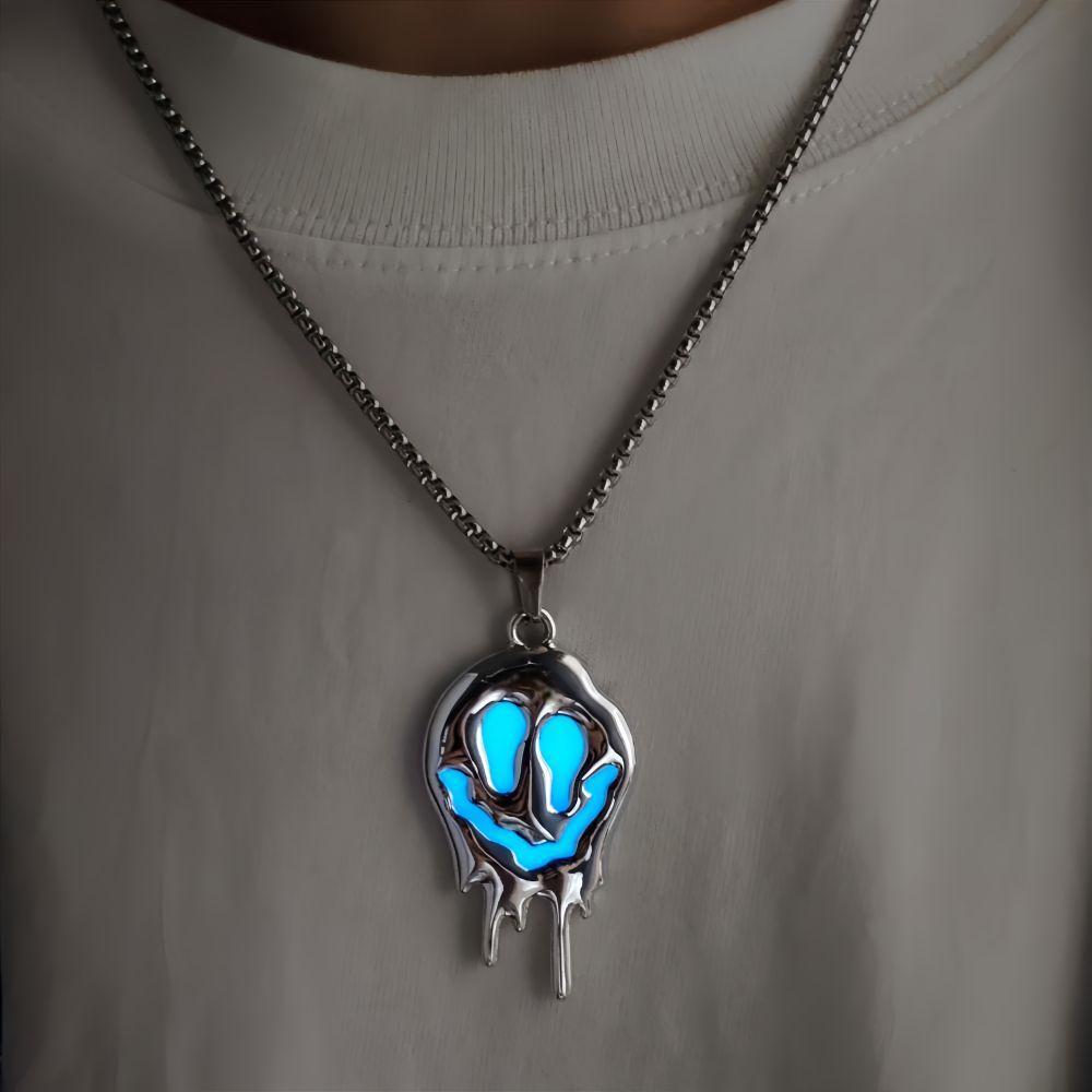 Zinc Alloy Noctilucent Necklace Halloween Ghost Glowing Grimace Pendant