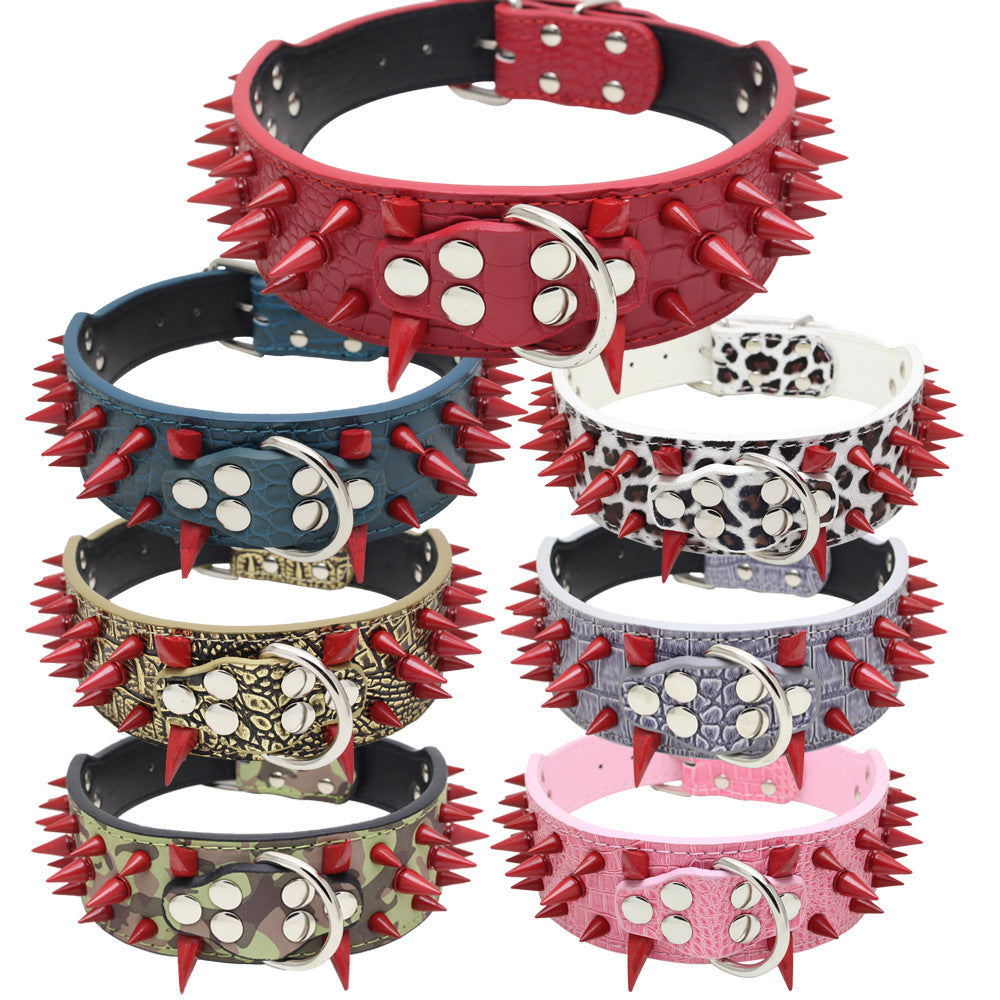 Hot Sale Spike Pet Collar Colorful Rivet Dog Collar Large And Medium Dog Traction Rope Iron Chain