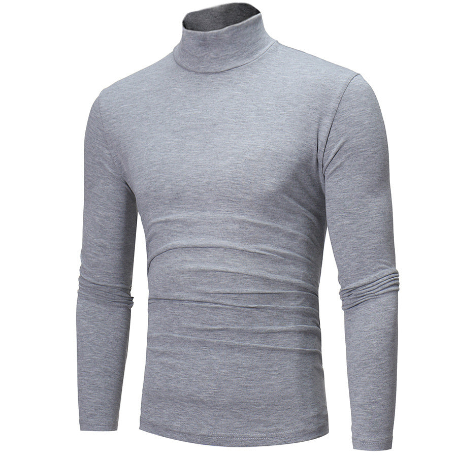 Young Men High Neck Thin Color Slim-fit Fashion Long Sleeves