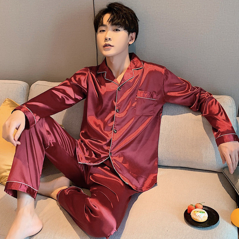 Men's Fashion Large Size Silk Pajamas Suit