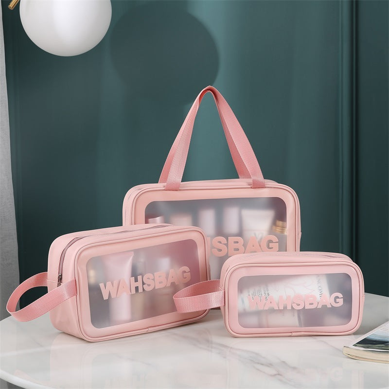 Pu Transparent Three Piece Makeup And Wash Bag Large Capacity