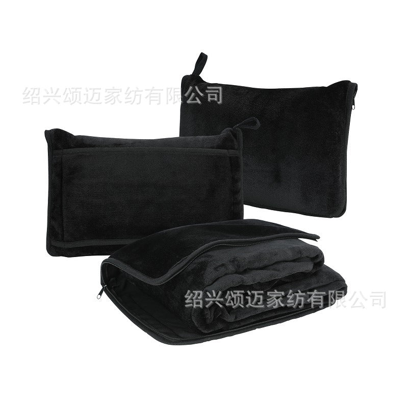 Multi-function Two-in-one Car Pillow Blanket Flannel Zipper Folding Travel Blanket Pillow Blanket