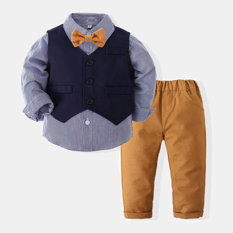 Spring New Boys Gentleman's Dress Set Children's Long Sleeve Shirt Waistcoat Casual Pants Three-piece Set