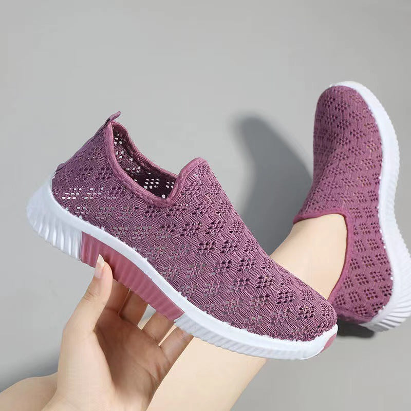 Mesh Shoes Women's Summer Old Beijing Cloth Shoes Casual Breathable Casual Shoes Non-slip Soft Sole Flying Weaving Women's Shoes Comfortable Mother Shoes