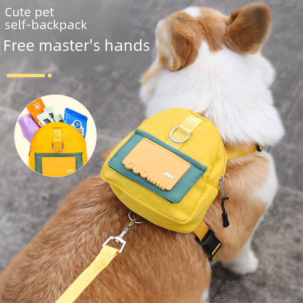 Dog Traction Rope Cartoon Schoolbag Outdoor Travel Pet Self-backpack Pet Supplies Dog Rope