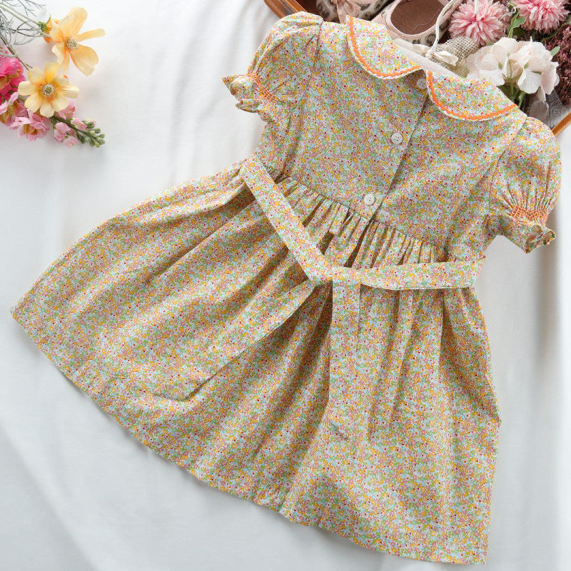 Spring And Summer Girls' Short-sleeved Dress Handmade Embroidery Heavy Industry Floral European And American Cross-border Children's Wear