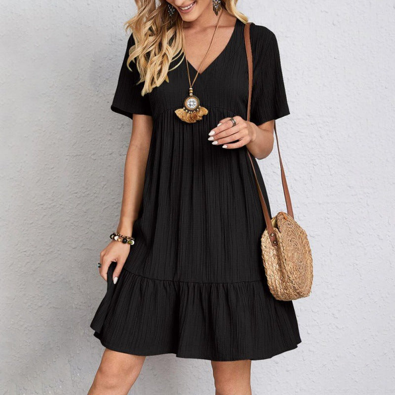 Women's Dress Loose Casual Short-sleeved Waist Elegant Dress