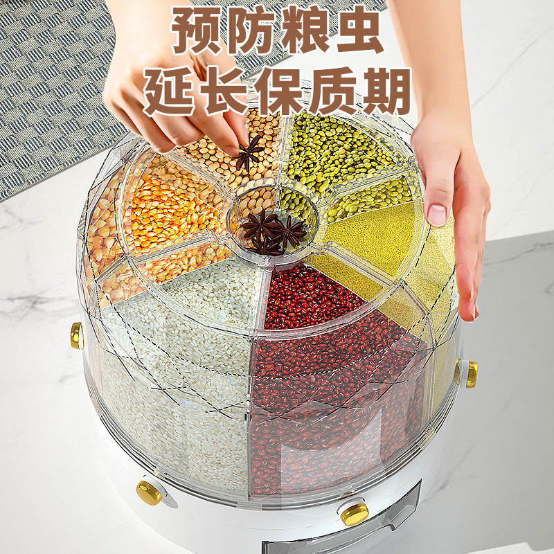 Grain Rice Bucket Household Large-capacity Compartmentalized Rice Bucket Multi-functional Insect-proof And Moisture-proof Rotatable Sealed Rice Bucket