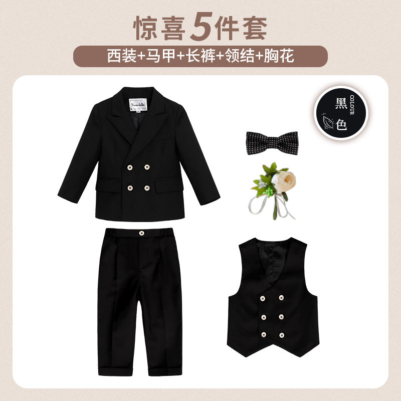 Children's Suit Boys' Handsome Suit Vest Suit Flower Children's One-year-old Dress Children's Host Piano Costume