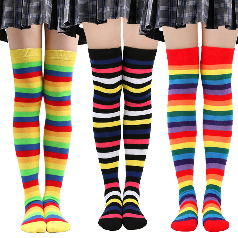 Color Stockings High Tube Knee Socks Children's Stockings Cross-border Party Socks Animation Cosplay Stripe Socks