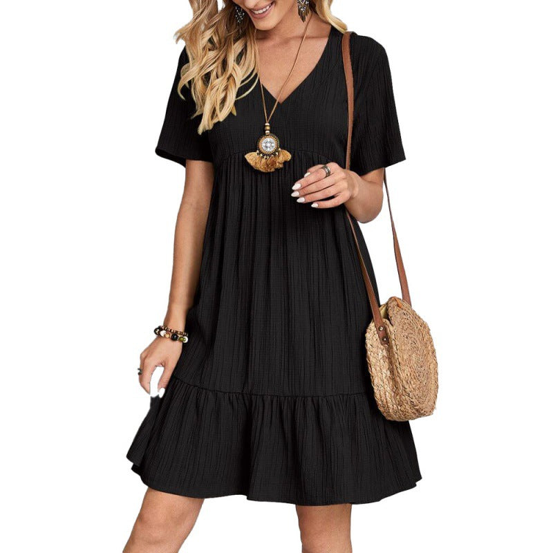 Women's Dress Loose Casual Short-sleeved Waist Elegant Dress