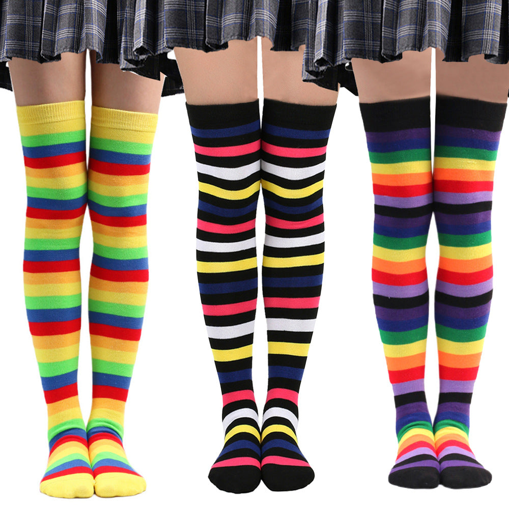 Color Stockings High Tube Knee Socks Children's Stockings Cross-border Party Socks Animation Cosplay Stripe Socks