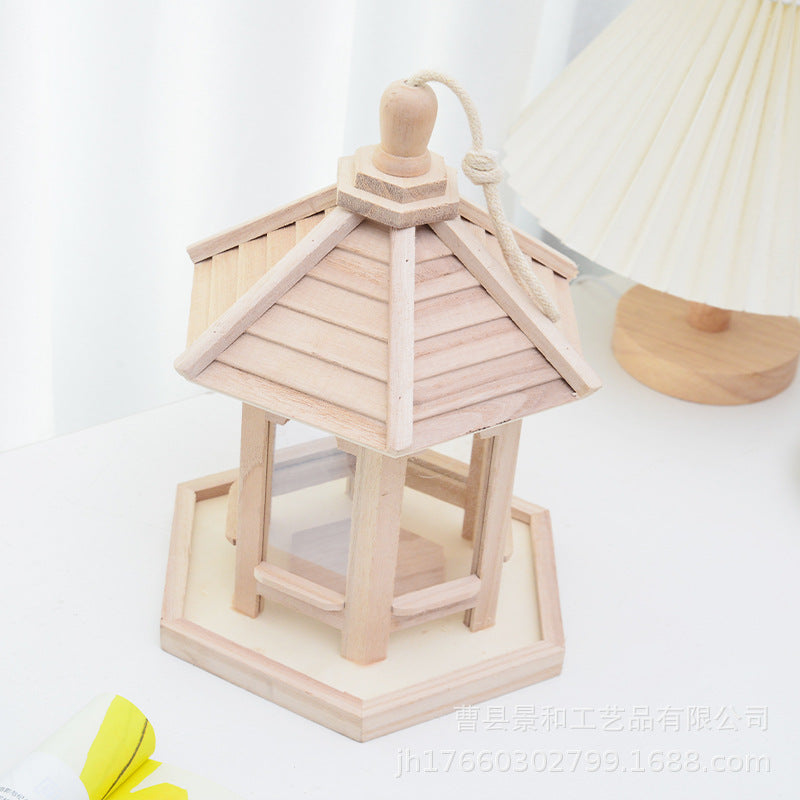 Outdoor Bird Feeder Wooden Bird House Ornaments Parrot Bird's Nest Bird Cage Automatic Feeder Cao County Crafts