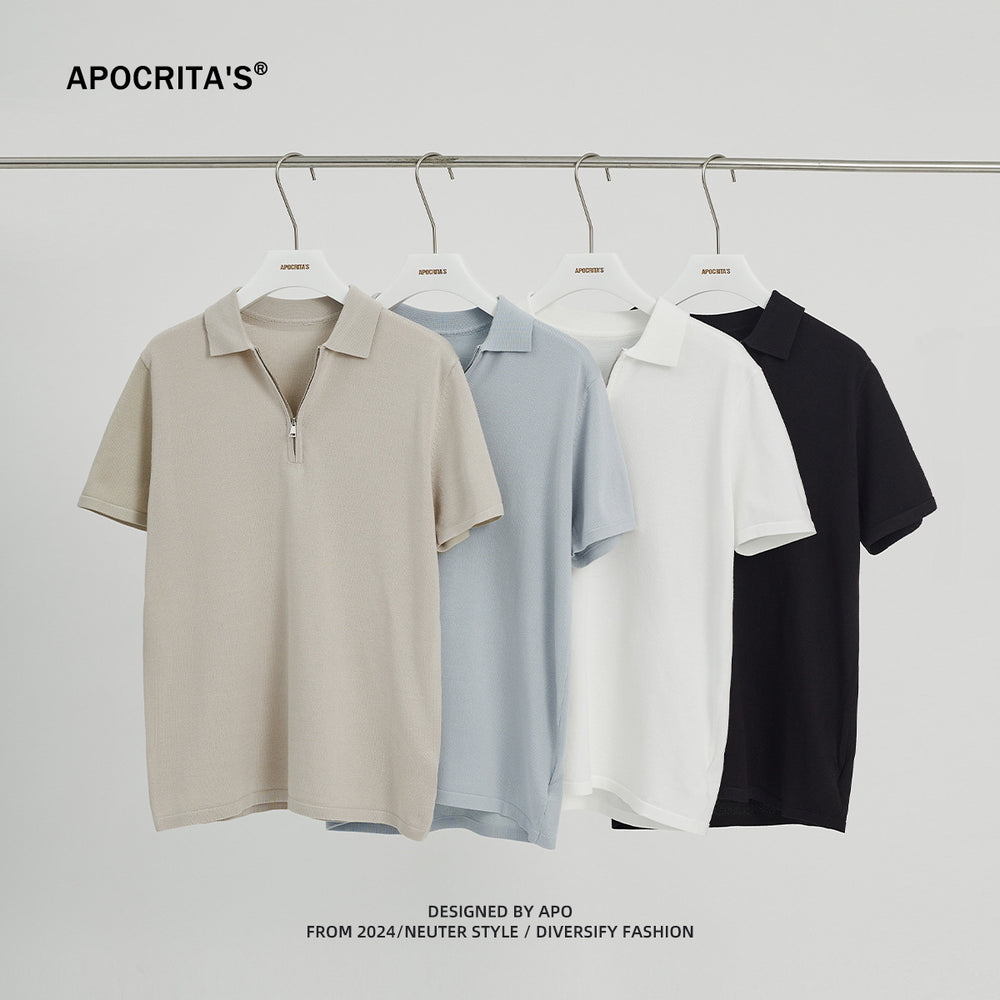 APO Men's | Men's POLO Shirt High Sense 2024 Summer New Solid Color Short Sleeve Loose POLO Men's T-Shirt