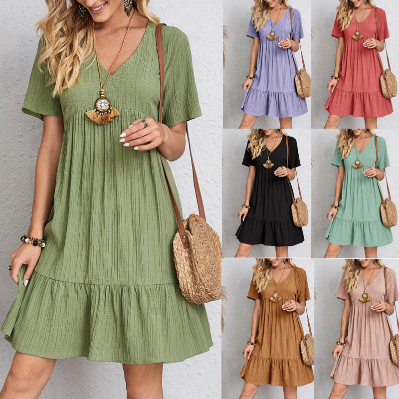 Women's Dress Loose Casual Short-sleeved Waist Elegant Dress