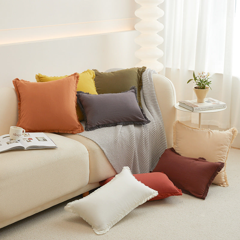 Simple Solid Color Washed Cotton Living Room Office No Core Edge Pillow Case Wholesale Cushion Cover Sofa Pillow Case