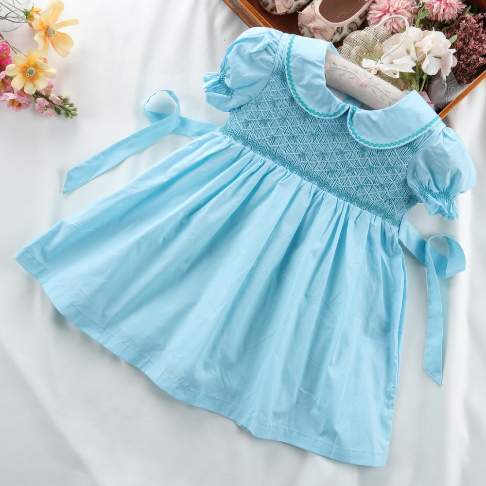 Spring And Summer Girls' Short-sleeved Dress Handmade Embroidery Heavy Industry Floral European And American Cross-border Children's Wear