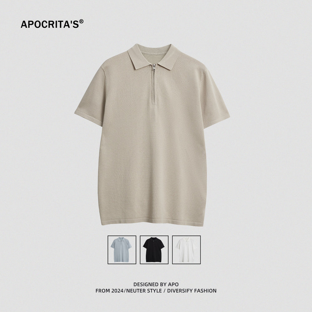 APO Men's | Men's POLO Shirt High Sense 2024 Summer New Solid Color Short Sleeve Loose POLO Men's T-Shirt