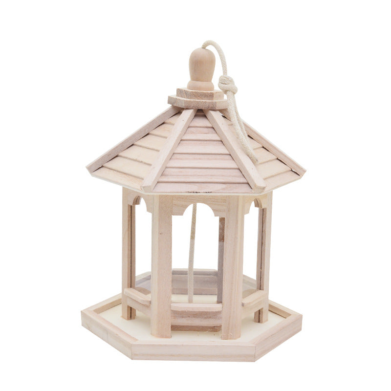 Outdoor Bird Feeder Wooden Bird House Ornaments Parrot Bird's Nest Bird Cage Automatic Feeder Cao County Crafts