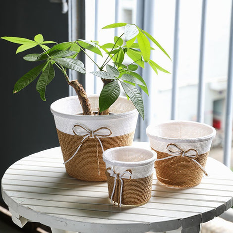 Paper Rope Woven Flower Pot Japanese Style Balcony Vase Waterproof Pot Indoor Decorative Flower Pot Green Plant Flower Basket