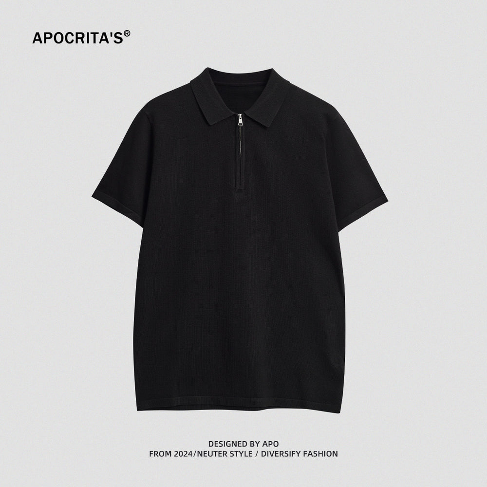 APO Men's | Men's POLO Shirt High Sense 2024 Summer New Solid Color Short Sleeve Loose POLO Men's T-Shirt