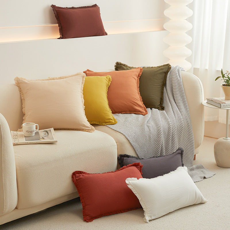 Simple Solid Color Washed Cotton Living Room Office No Core Edge Pillow Case Wholesale Cushion Cover Sofa Pillow Case