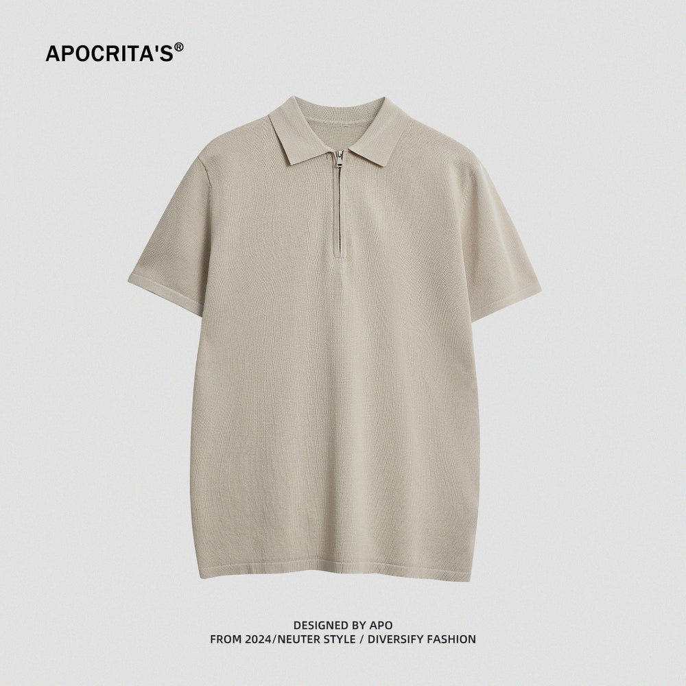 APO Men's | Men's POLO Shirt High Sense 2024 Summer New Solid Color Short Sleeve Loose POLO Men's T-Shirt