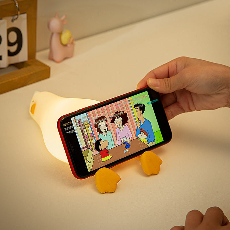 Lying Duck Night Light Turn-over Duck Silicone LED Rechargeable Bedside With Sleeping Pat Light Mobile Phone Holder Creative Night Light