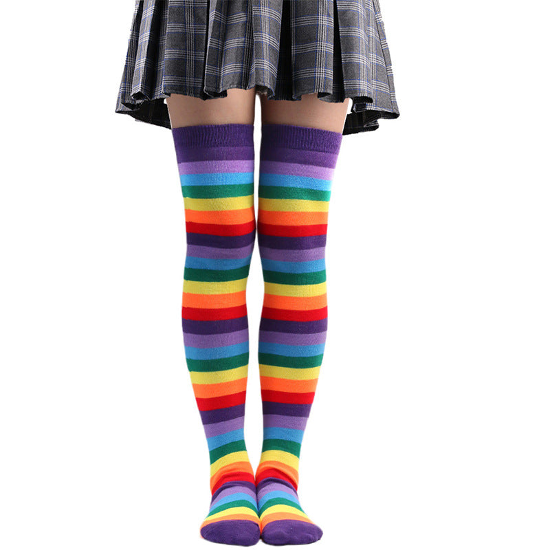 Color Stockings High Tube Knee Socks Children's Stockings Cross-border Party Socks Animation Cosplay Stripe Socks