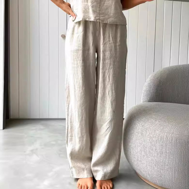 Thin Pajamas Sleeveless Sling Trousers Suit Loose Fashionable Outer Wear Cotton And Linen Home Clothes For Women