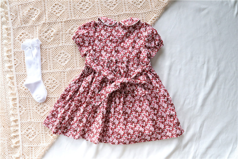 Spring And Summer Girls' Short Sleeve Dress Hand-held Embroidery Floral Children's Clothing