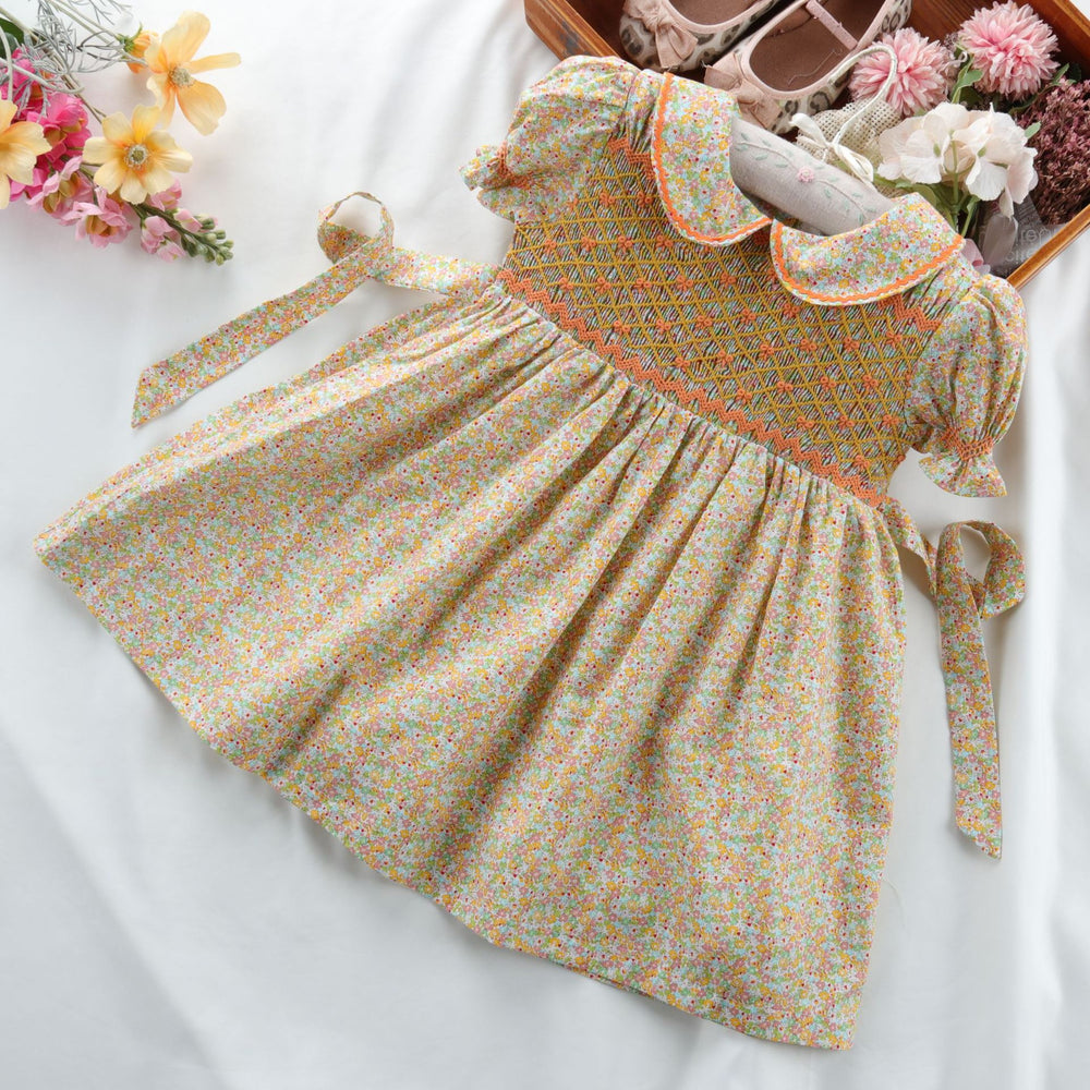 Spring And Summer Girls' Short-sleeved Dress Handmade Embroidery Heavy Industry Floral European And American Cross-border Children's Wear