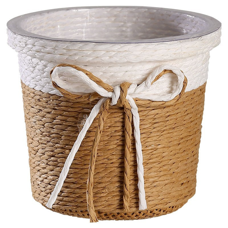 Paper Rope Woven Flower Pot Japanese Style Balcony Vase Waterproof Pot Indoor Decorative Flower Pot Green Plant Flower Basket