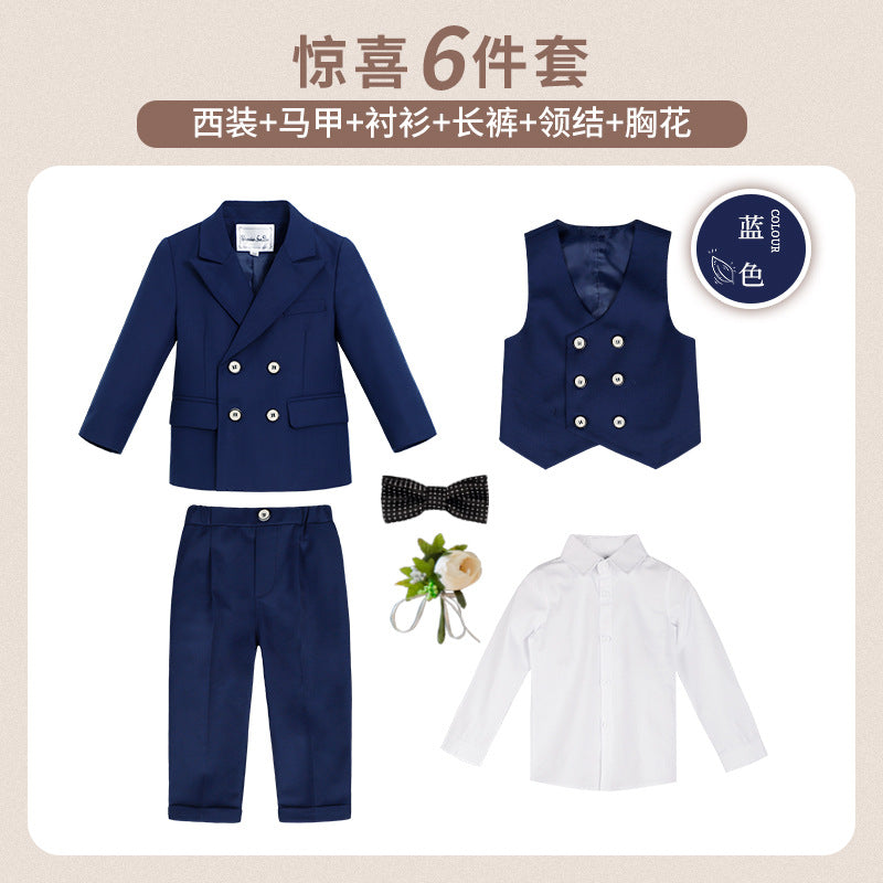 Children's Suit Boys' Handsome Suit Vest Suit Flower Children's One-year-old Dress Children's Host Piano Costume