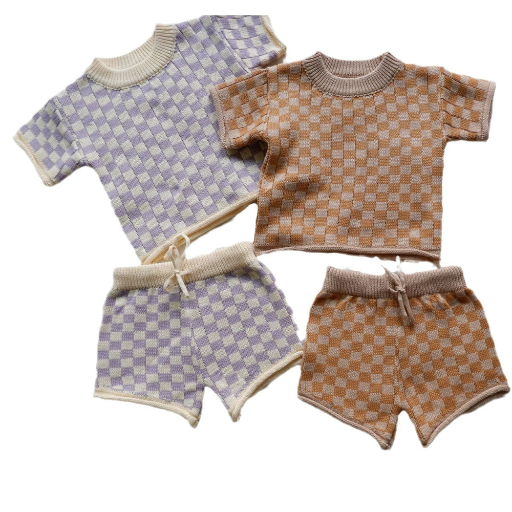 Unisex Children's Wear Women's Baby Cotton Suit Children's Short-sleeved Shorts Knitted Sweater Two-piece Set