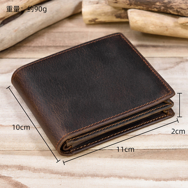 Men's Genuine Leather Wallet Crazy Horse Leather Horizontal Wallet Top Layer Cowhide Coin Purse Classic Style Two-fold Wallet