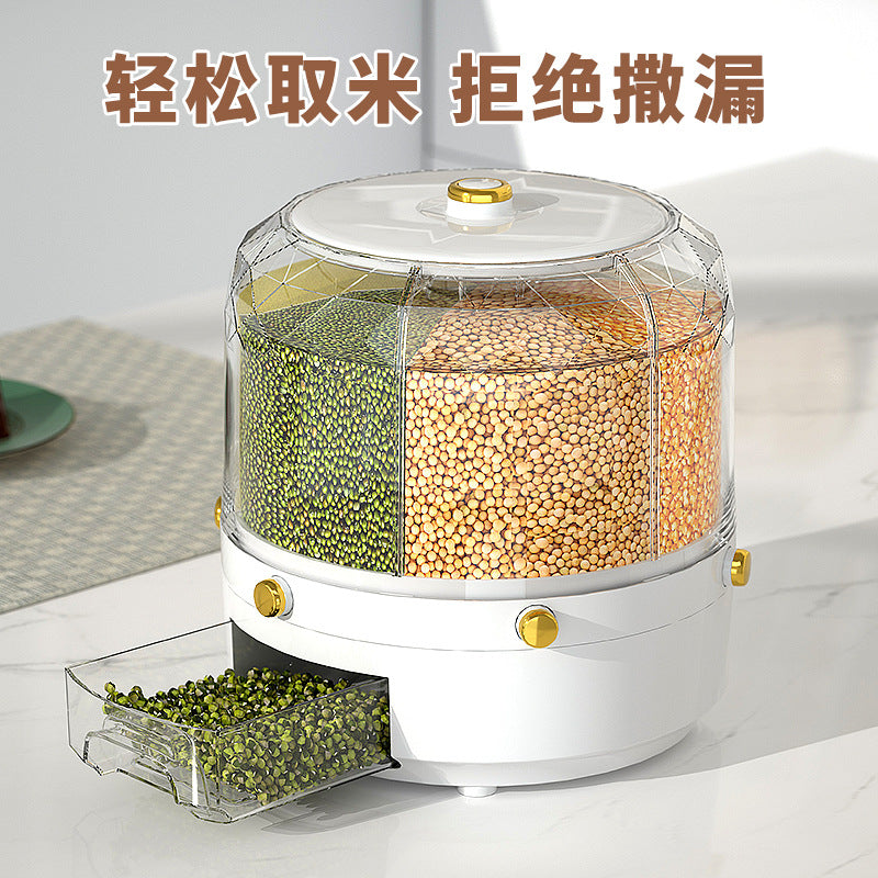 Grain Rice Bucket Household Large-capacity Compartmentalized Rice Bucket Multi-functional Insect-proof And Moisture-proof Rotatable Sealed Rice Bucket