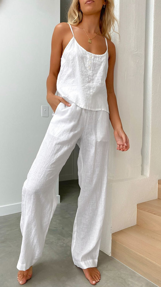 Thin Pajamas Sleeveless Sling Trousers Suit Loose Fashionable Outer Wear Cotton And Linen Home Clothes For Women