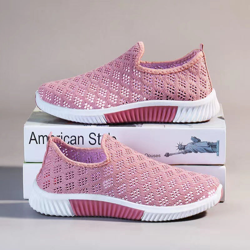 Mesh Shoes Women's Summer Old Beijing Cloth Shoes Casual Breathable Casual Shoes Non-slip Soft Sole Flying Weaving Women's Shoes Comfortable Mother Shoes