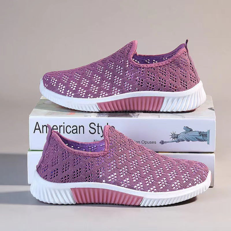 Mesh Shoes Women's Summer Old Beijing Cloth Shoes Casual Breathable Casual Shoes Non-slip Soft Sole Flying Weaving Women's Shoes Comfortable Mother Shoes