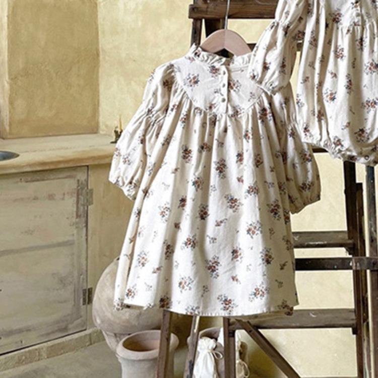 Baby Girl Spring Vintage Floral Dress Spring Korean Girl Princess Dress Baby Autumn Long Dress